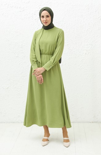 Aerobin Stoff geraffte Kleid 40200-08 Pistazie Grün 40200-08
