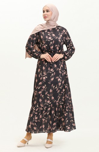 Plus Size Printed Belted Dress 0003-02 Black 0003-02