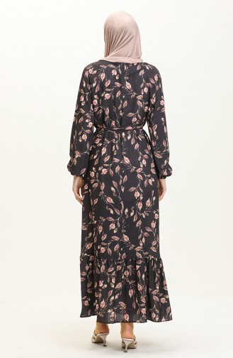 Plus Size Printed Belted Dress 0003-02 Black 0003-02