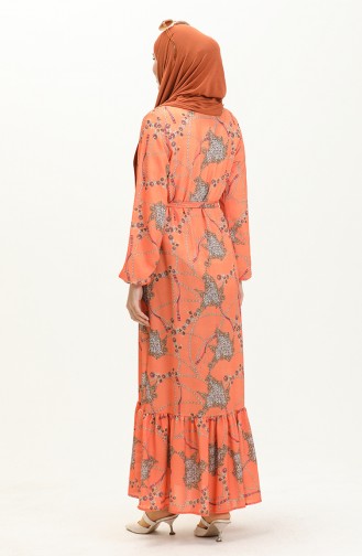 Plus Size Printed Belted Dress 0004-01 Orange 0004-01
