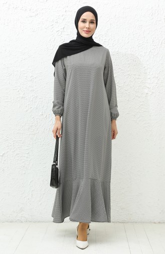Eteği Volanlı Elbise 0007-01 Siyah Beyaz