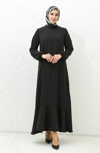 Eteği Volanlı Elbise 0007B-01 Siyah