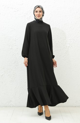 Eteği Volanlı Elbise 0007B-01 Siyah