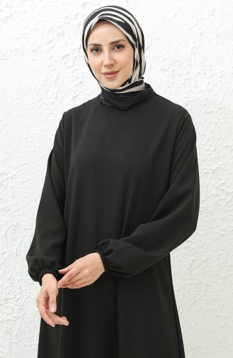 فستان مطاط الأكمام 0007B-01 أسود  0007B-01
