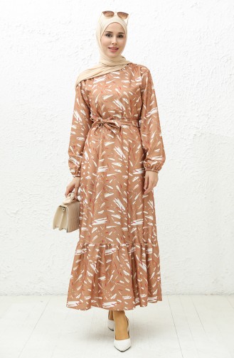 Two Yarn Printed Dress 0009-02 Tan 0009-02