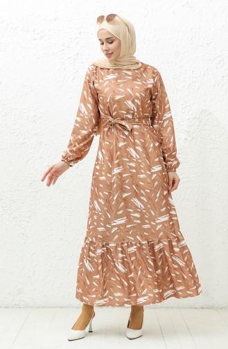 Two Yarn Printed Dress 0009-02 Tan 0009-02