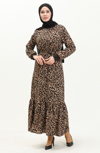 Kleid mit Leopardenmuster 0010-01 Schwarz Braun 0010-01
