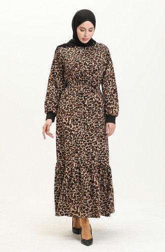 Kleid mit Leopardenmuster 0010-01 Schwarz Braun 0010-01