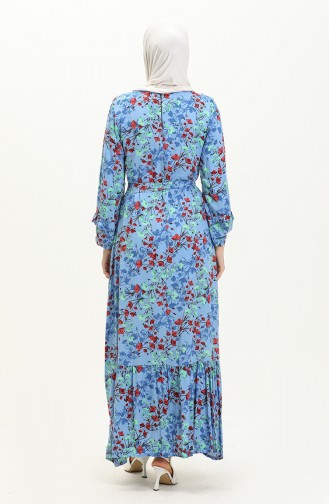 Viskon Yakası Fırfırlı Elbise 0015-01 Mavi
