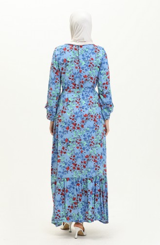 Viscose Ruffled Collar Dress 0015-01 Blue 0015-01