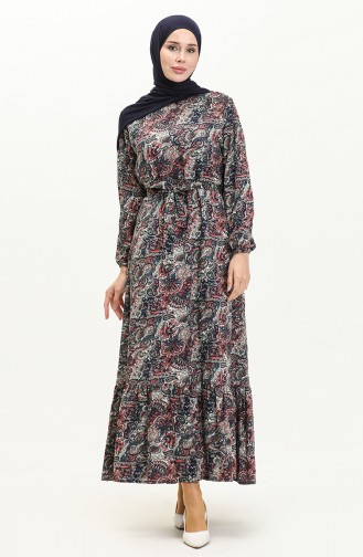 Printed Viscose Dress 0016-01 Navy Blue 0016-01