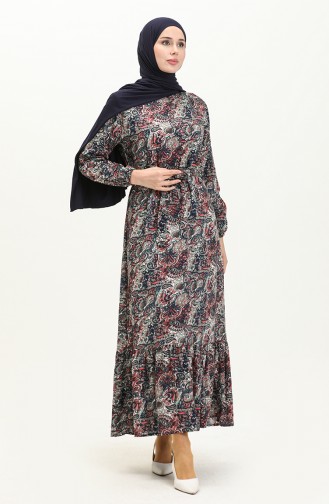 Printed Viscose Dress 0016-01 Navy Blue 0016-01