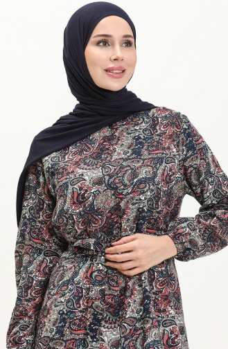 Printed Viscose Dress 0016-01 Navy Blue 0016-01