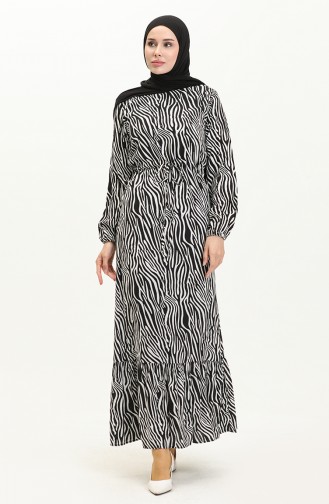 Viskose Kleid mit Zebramuster 0018-01 Schwarz Weiß 0018-01