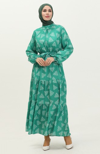 Printed Ruffled Dress 0020-01 Green 0020-01