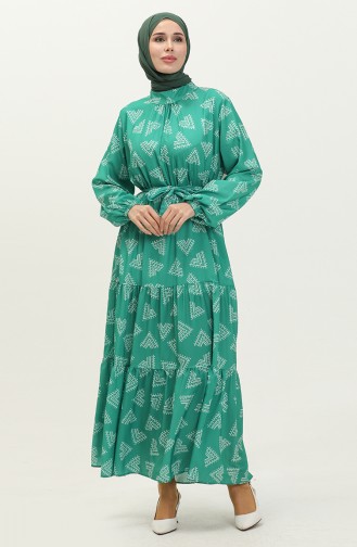 Robe Plissée à Motifs 0020-01 Vert 0020-01