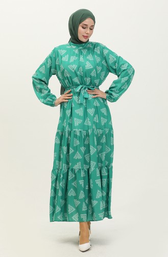 Printed Ruffled Dress 0020-01 Green 0020-01