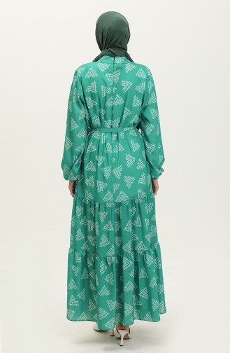 فستان منقوش مطوي 0020-01  أخضر 0020-01