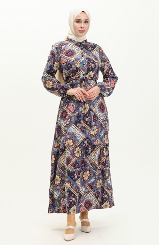 Viskose Kleid mit Ethnomuster 0022-01 Marineblau 0022-01