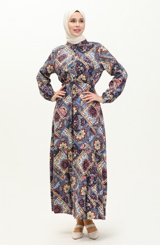 Viskose Kleid mit Ethnomuster 0022-01 Marineblau 0022-01