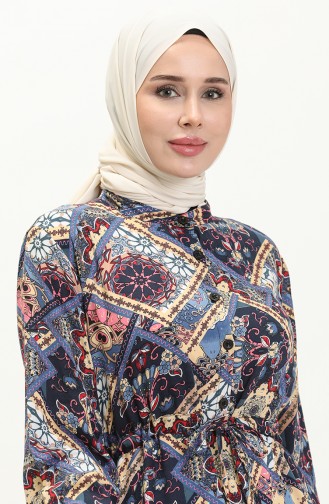 Viskose Kleid mit Ethnomuster 0022-01 Marineblau 0022-01