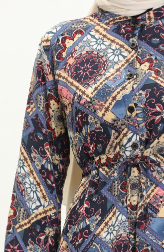 Viskose Kleid mit Ethnomuster 0022-01 Marineblau 0022-01