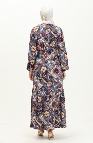 Viscose Ethnic Pattern Dress 0022-01 Navy Blue 0022-01