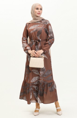 Pleated Hem Belted Dress 0025-03 Brown 0025-03