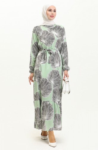 Printed Viscose Dress 0028-01 Green Black 0028-01