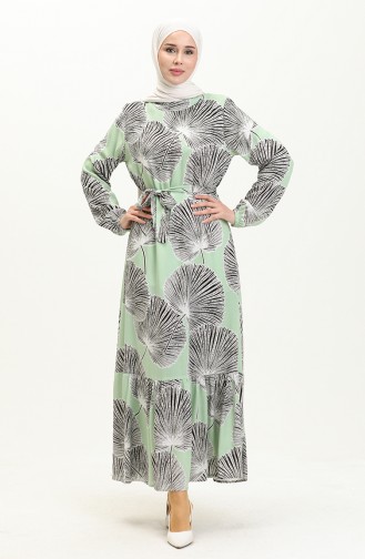 Printed Viscose Dress 0028-01 Green Black 0028-01