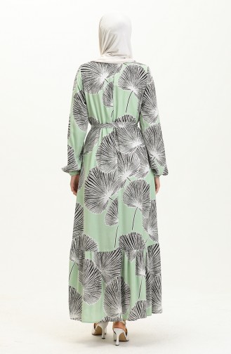 Printed Viscose Dress 0028-01 Green Black 0028-01