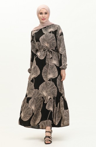 Printed Viscose Dress 0028-02 Black Mink 0028-02