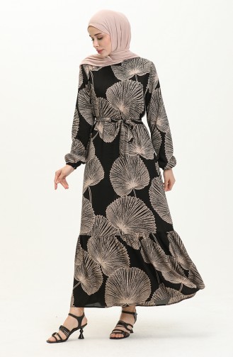 Printed Viscose Dress 0028-02 Black Mink 0028-02