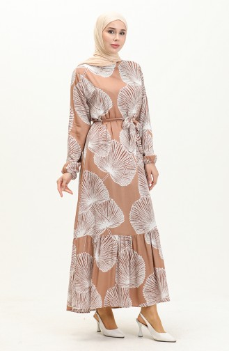 Printed Viscose Dress 0028-04 Tan white 0028-04