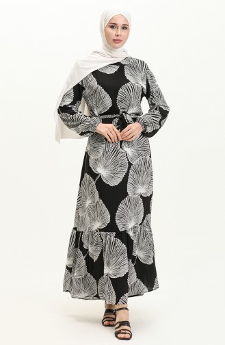Printed Viscose Dress 0028-05 Black and White 0028-05