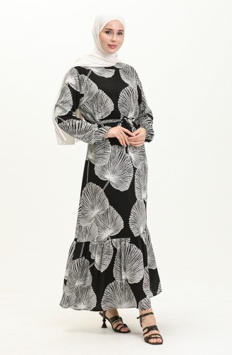 Printed Viscose Dress 0028-05 Black and White 0028-05