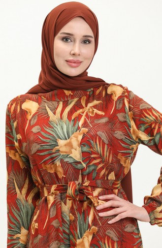 Printed Viscose Dress 0029-01 Brick Red Mustard 0029-01
