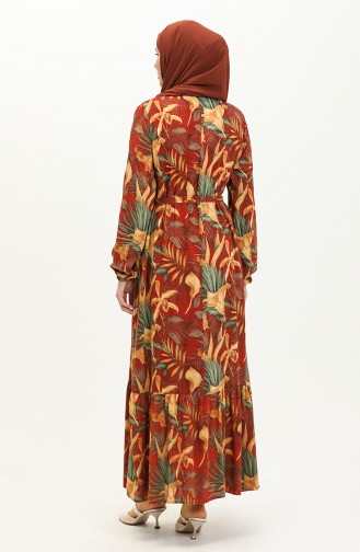 Printed Viscose Dress 0029-01 Brick Red Mustard 0029-01