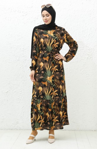 Printed Viscose Dress 0029-03 Mustard Green 0029-03