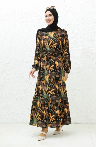 Printed Viscose Dress 0029-03 Mustard Green 0029-03