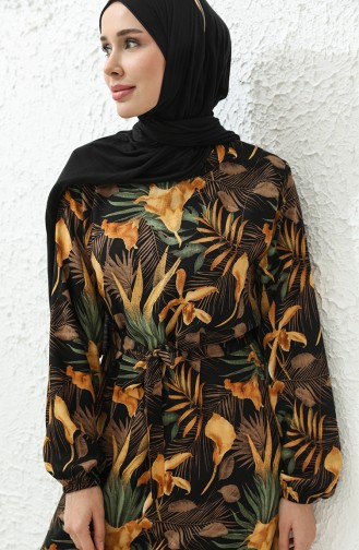 Printed Viscose Dress 0029-03 Mustard Green 0029-03