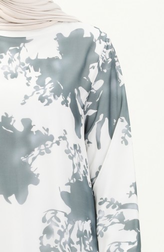 Ribanalı Desenli Vual Elbise 0030-01 Beyaz Füme