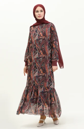 Robe Mousseline à Motifs e 0031-01 Plum 0031-01