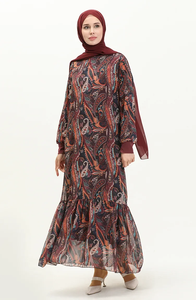 Robe Mousseline à Motifs e 0031-01 Plum 0031-01