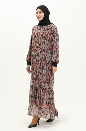 Gemustertes Chiffonkleid 0032-01 Schwarz 0032-01