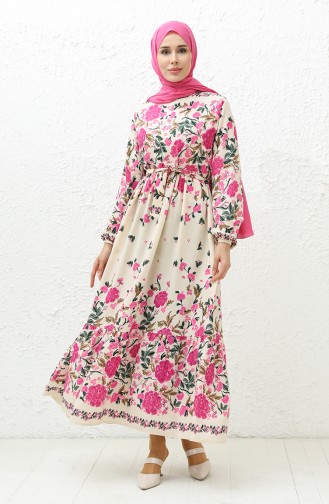 Floral Print Belted Dress 0034-01 Fuchsia 0034-01