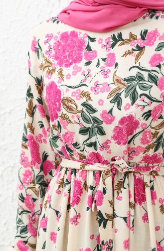 Floral gemustertes Kleid mit Gürtel 0034-01 Fuchsia 0034-01