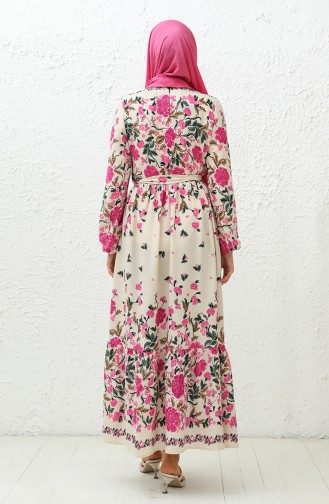 Floral gemustertes Kleid mit Gürtel 0034-01 Fuchsia 0034-01