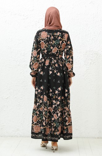 Floral Print Belted Dress 0034-03 Black 0034-03