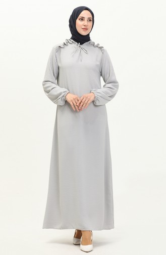 Aerobin Stoff Schulter Ruffle Kleid 0038-03 Grau 0038-03